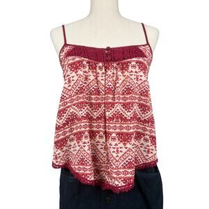 Zoe & Rose Boho Tribal Print Cami Tank Lace Trim Babydoll Top Medium